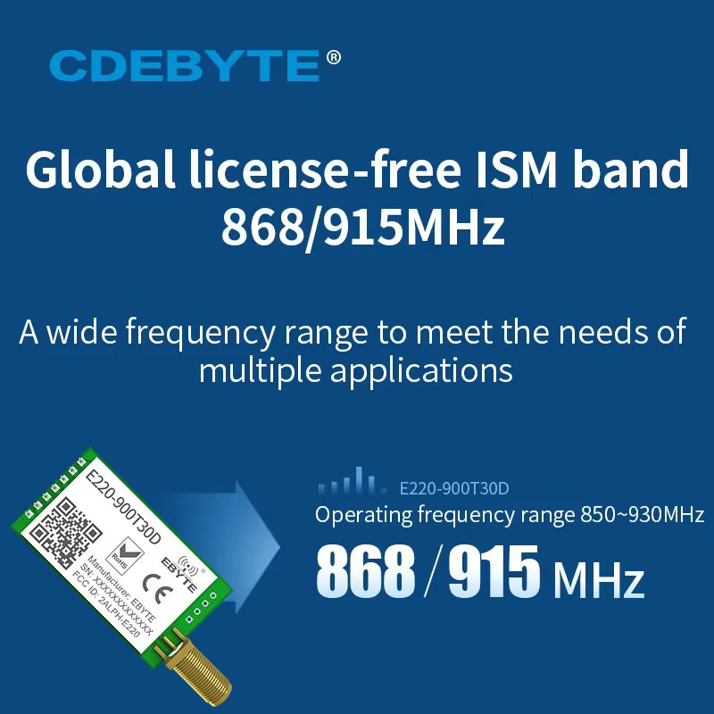 Semtech E220-900T30D LoRa Wireless-Modul mit LLCC68, 30 dBm große Reichweite bis 10 km, SMA-Antennenanschluss, UART-Schnittstelle, 868 MHz / 915 MHz - Bild 3