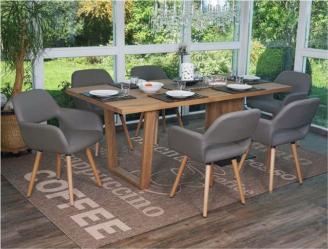6er-Set MCW Esszimmerstuhl A50 II im Retro 50er Jahre Design aus Kunstleder in Grau - Bild 1
