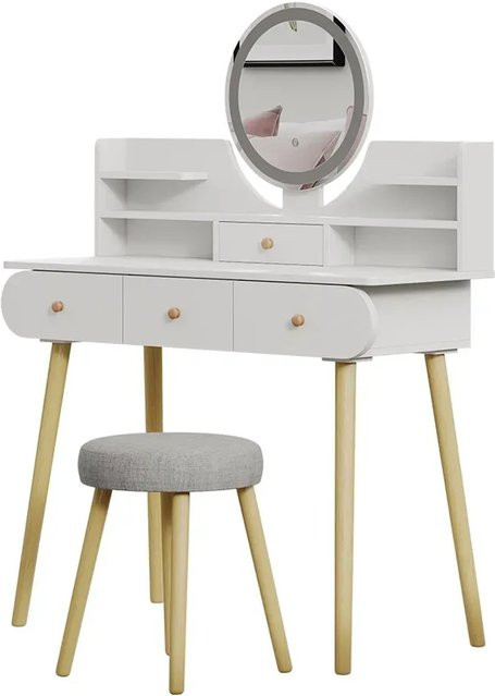 Vicco Schminktisch Edda mit LED-Spiegel und Hocker in Weiß, B: 100 cm, T: 76 cm - Bild 2