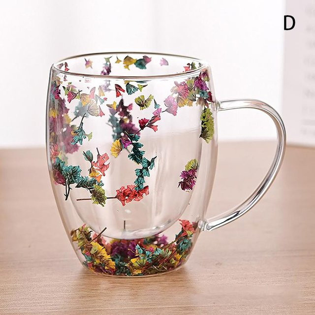 Bking Doppelwandige Glastasse mit Griff, Transparent, 350 ml, Floral Design - Bild 1