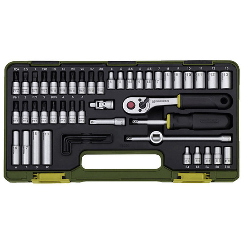 Proxxon Steckschlüsselsatz Industrial 65-teilig mit 1/4 Zoll und 1/2 Zoll in Grün und Silber - Bild 4