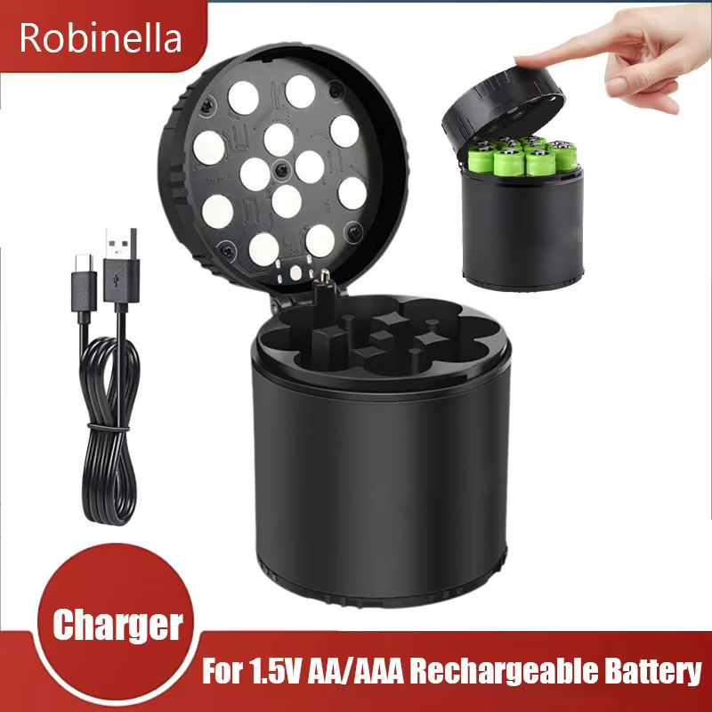 Robinella Intelligentes 1,5 V AA AAA Batterieladegerät mit LED-Anzeige in Schwarz für Lithium-Ionen-Batterien - Bild 4