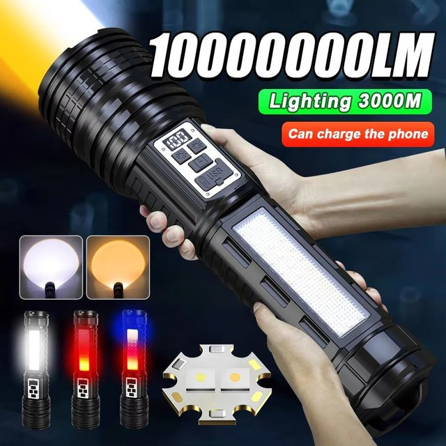 NEWBIRTH LED Taschenlampe in Schwarz mit USB-Ladefunktion, starkem Blitzlicht, großer Reichweite, Zoom und digitaler Leistungsanzeige - Bild 1
