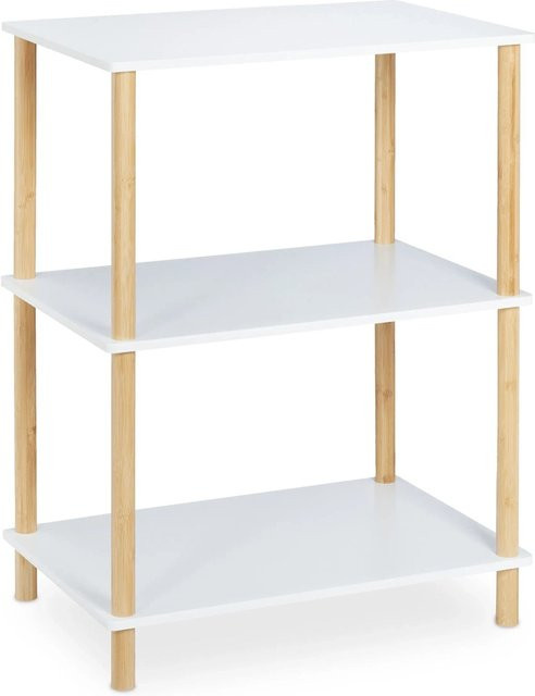 Relaxdays Standregal aus MDF und Bambus in Weiß Natur mit 3 Ablagen, B/T/H: 79 x 60 x 40 cm - Bild 1
