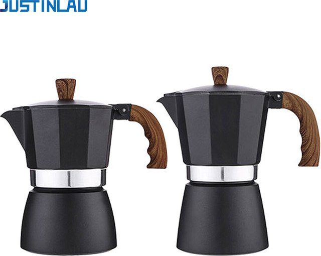 JUSTINLAU Kaffee-Moka-Topf mit Vintage-Holzgriff in Schwarz, 150 ml oder 300 ml - Bild 1