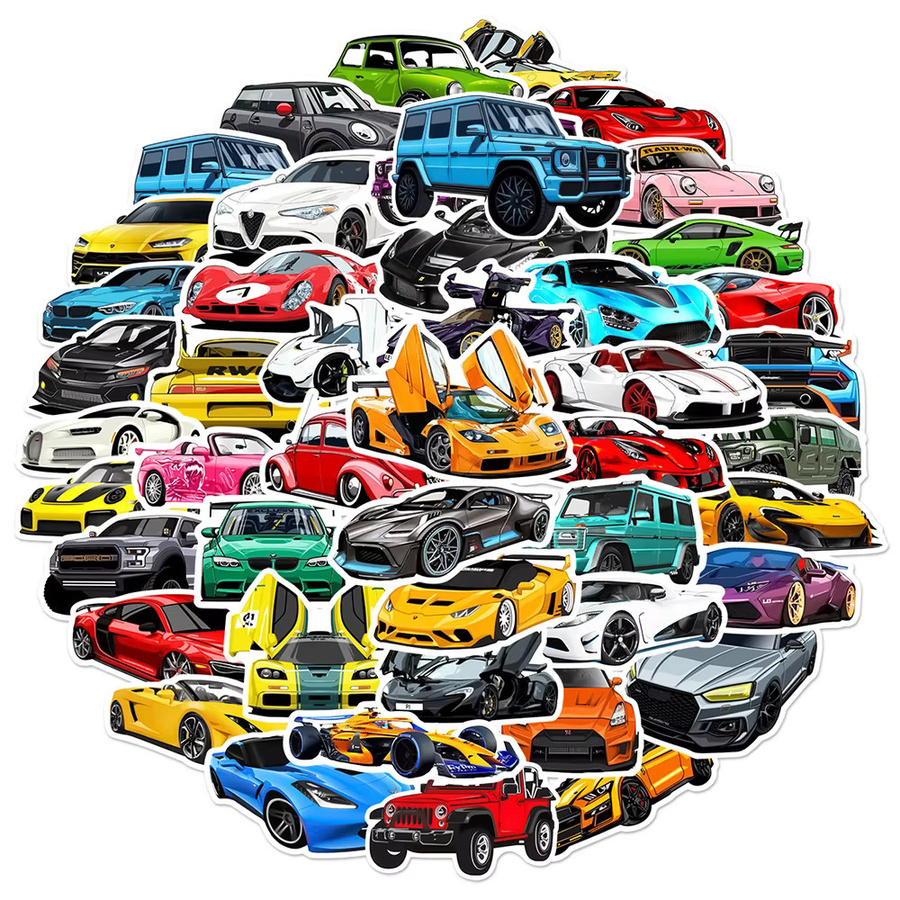 Rspctou Cartoon Supercar Aufkleber Set in Multicolour für Rennwagen Graffiti und DIY Dekoration - Bild 1