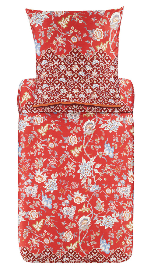 Bassetti Vicenza Mako-Satin Bettwäsche mit floralem Design in Rot, bestehend aus Bettbezug und Kissenbezug mit Reißverschluss - Bild 1