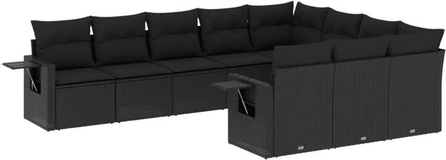 vidaXL 10-teilige Garten-Sofagarnitur aus Polyrattan in Schwarz mit Kissen und L-Form - Bild 1