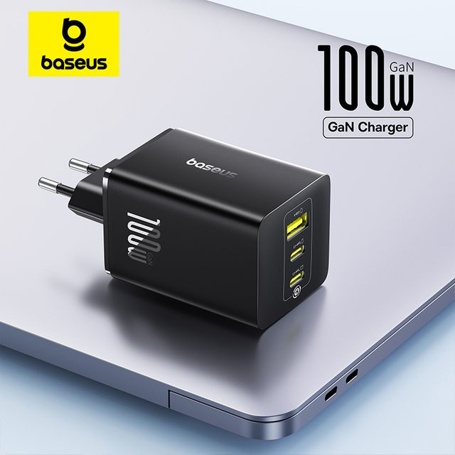 Baseus 100 W GaN Schnellladegerät mit USB-C in Schwarz - Bild 1