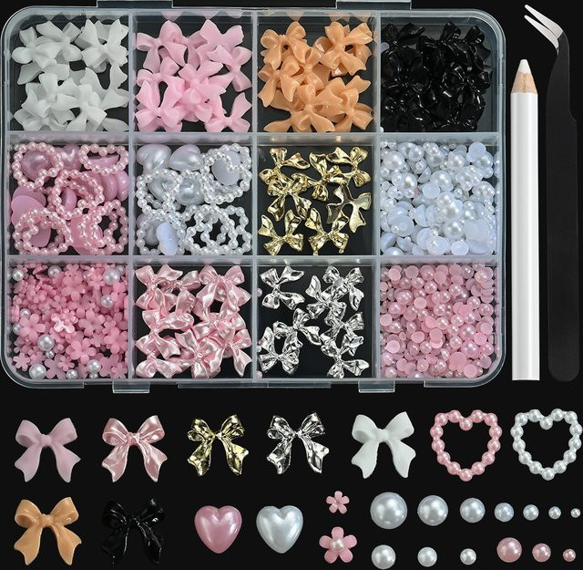 MAFANAILS Nail Art Charms, 3D Blume und Schleife, Perlen-Optik, Glänzend - Bild 1