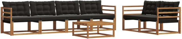 vidaXL Outdoor-Sofagarnitur 7-teilig aus Akazienholz und Textilene in Natur und Schwarz mit Kissen - Bild 1