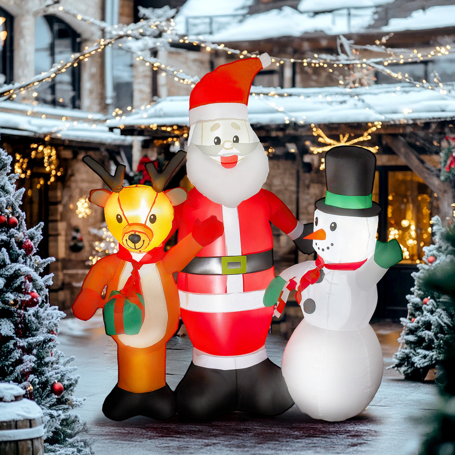 Outsunny Aufblasbare Weihnachtsdekoration Weihnachtsmann mit Rentier und Schneemann, Multicolor, Höhe: 150 cm, mit LED-Lichtern und elektrischem Gebläse für Außen und Garten - Bild 2