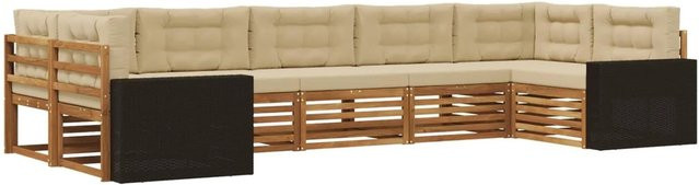 vidaXL Outdoor-Sofagarnitur aus Akazienholz in L-Form mit Kissen, Natur und Beige - Bild 1