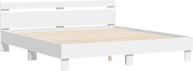 vidaXL Bettrahmen mit Kopfteil in Weiß mit LED-Unterbettbeleuchtung und USB-Ladeport aus Holzwerkstoff, B: 198 cm, T: 206 cm, H: 70 cm - Bild 1