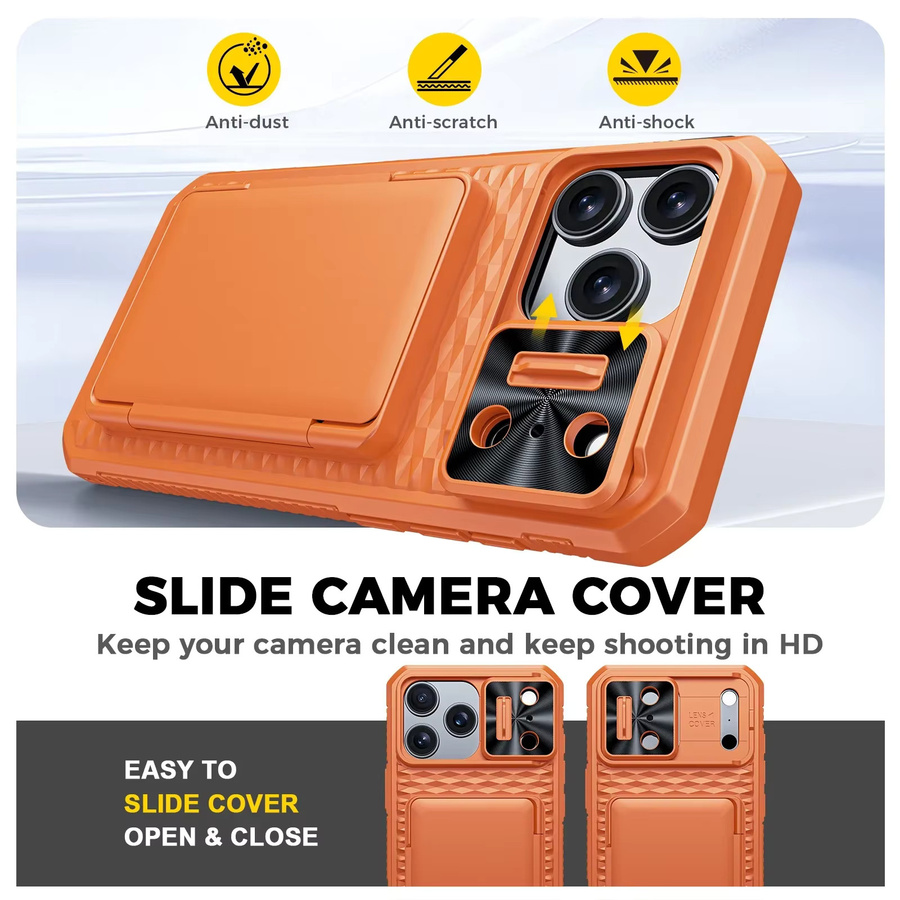 BANGZAO Geldbörse Hülle für iPhone 17 Pro Max mit Kartenhalter für 4 Karten, Kamerabdeckung und Ständer, Orange - Bild 4