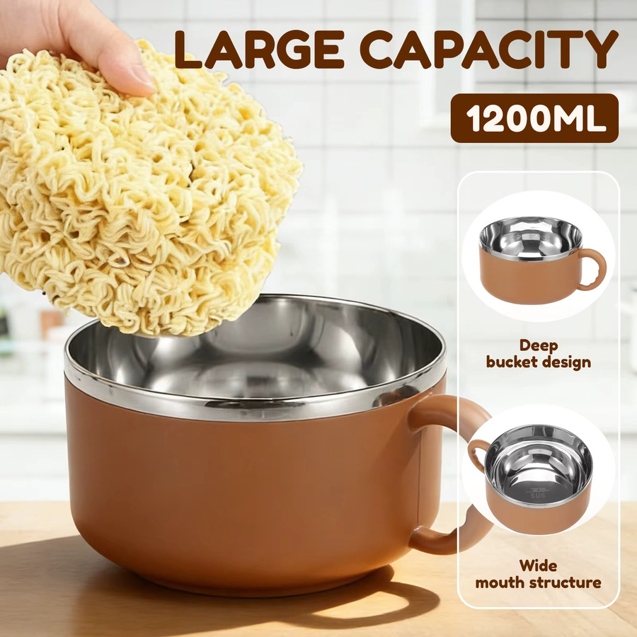 Willstar Ramen-Schüssel mit Deckel und Abtropffunktion für Instantnudeln, 1200 ml, Pink oder Braun - Bild 3