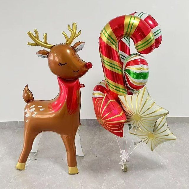 EACH PARTY 10er Set Weihnachts-Folienballons in 3D-Standform mit Elch, Stern und Candy Cane Motiven, Braun, Höhe: 152,4 cm - Bild 1