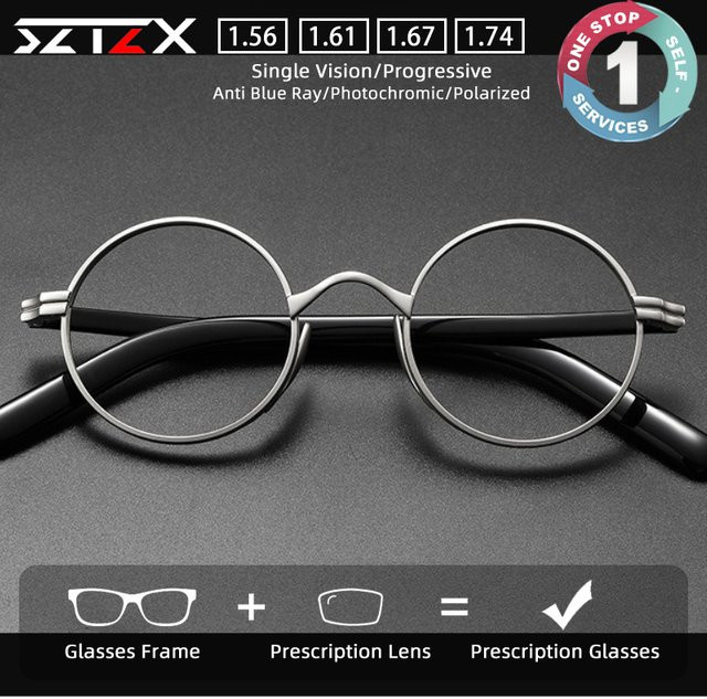 SZTZX Korrektionsbrille, Rund, Vollrand, Metall, Silber, Blaulichtfilter - Bild 1