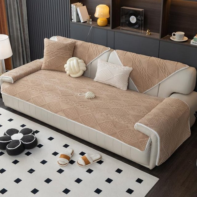 Nordischer Jacquard-Sofabezug von Household supplies MH in Beige, rutschfestes Shu Velveteen-Sofakissen für L-förmige Couches, B/B: 70 x 70 cm - Bild 1