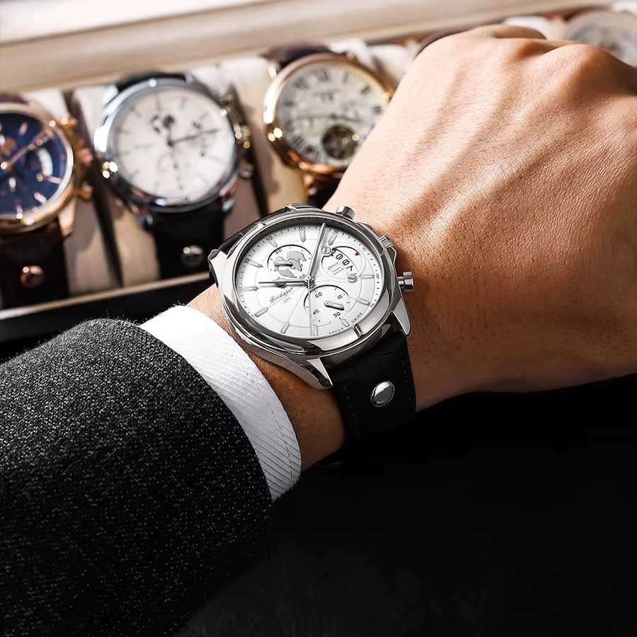 POEDAGAR Armbanduhr Chronograph, Quarz, Leder, Herren - Bild 6