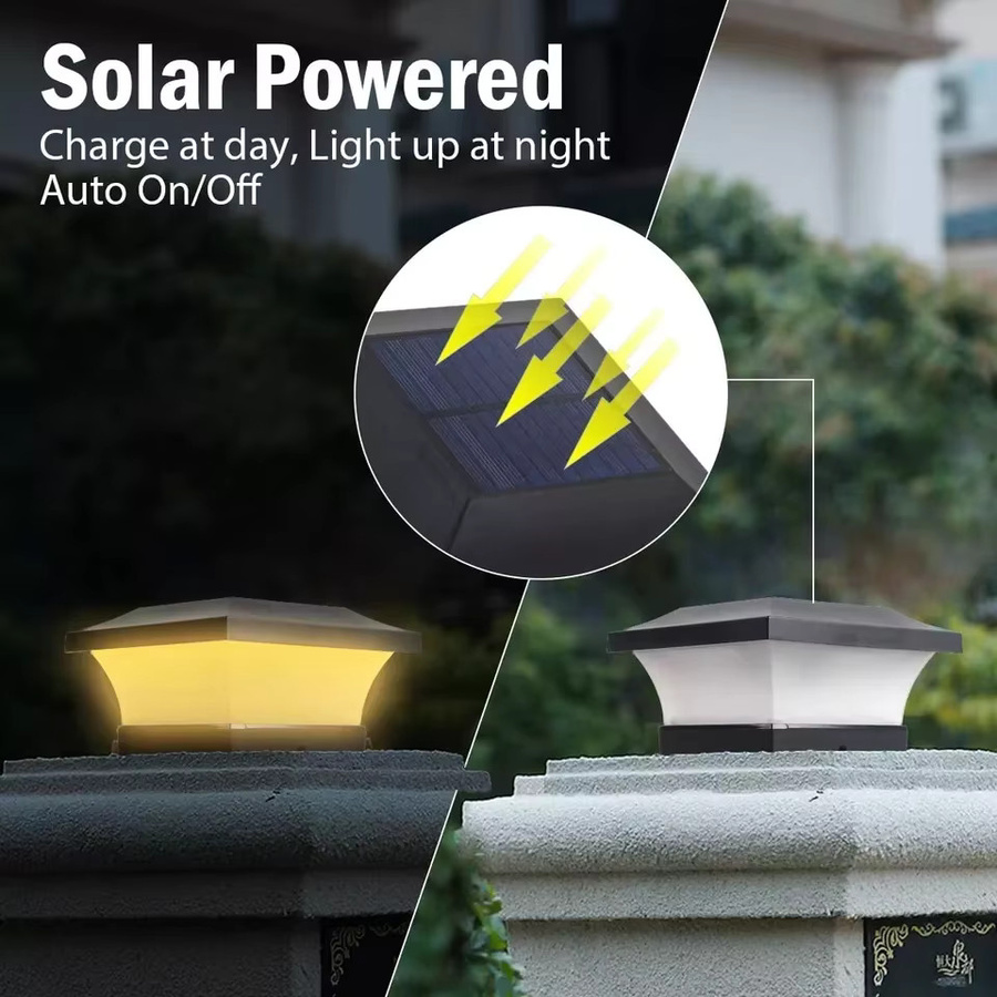 Crepow Solar LED Zaunleuchte IP65 wasserdicht für Garten und Terrasse, Schwarz, B/T/H: 9,4 x 9,4 x 15,0 cm - Bild 4