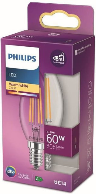 Philips LED-Leuchtmittel classic A-bulb Kerzenform E14 warmweiß transparent Glas H x Ø: 9,7 x 3,5 cm - Bild 2