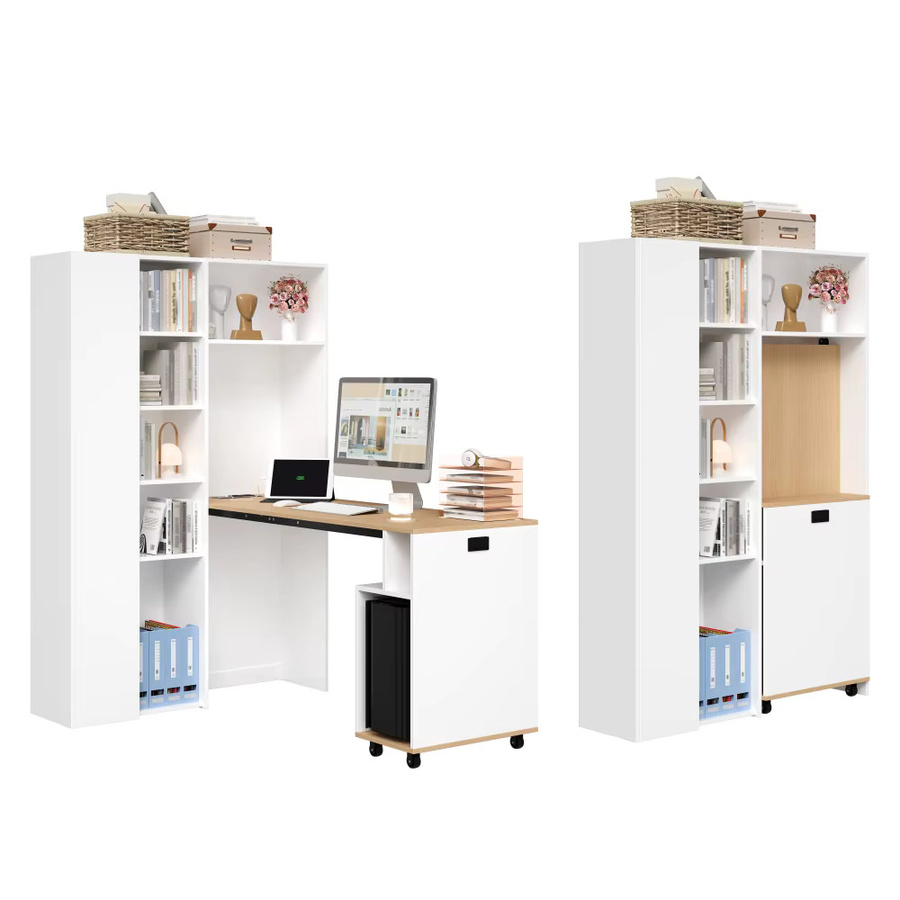 PINGGO 2-in-1 Eckschreibtisch mit Bücherregal und Steckdose sowie USB-Anschluss, klappbar und verstellbar, Weiß - Bild 2