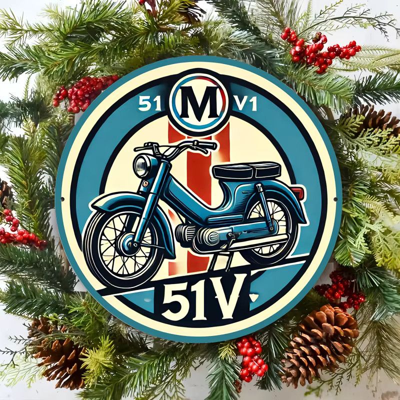 Potdemiel Vintage Motorrad Metallschild aus Aluminium, runde Wandkunst im Retro-Design, Durchmesser: 20,3 cm, multicolor - Bild 4