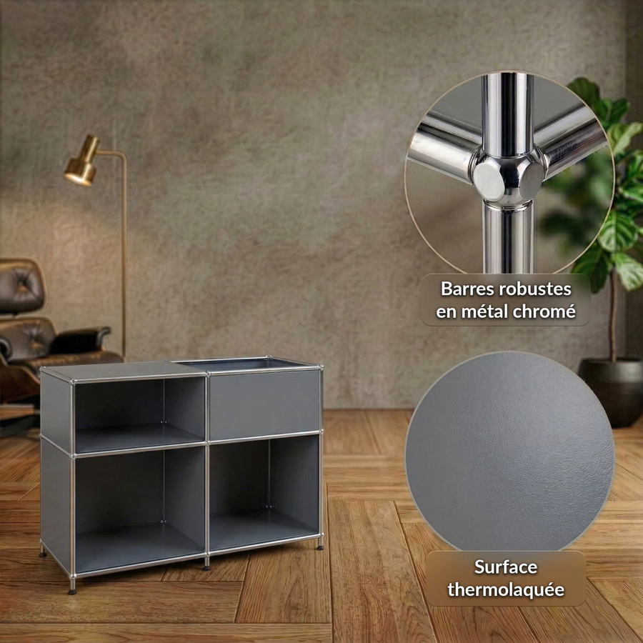 Floordirekt Metallregal Concept Epure MK 030 Standregal Sideboard in Blau mit 3 Ablagen - Bild 5