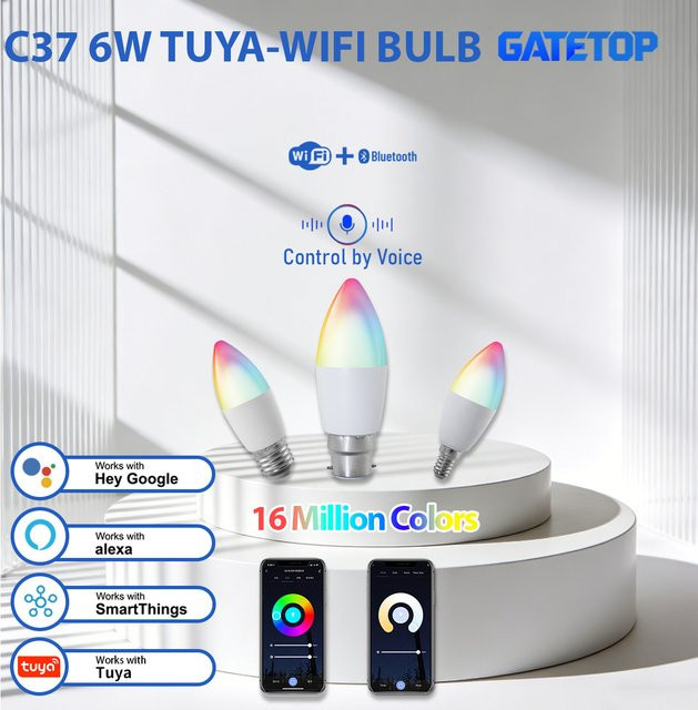 Tuya Smarte RGB LED Kerzenlampe mit App-Steuerung via WLAN und Bluetooth, Multicolour - Bild 1