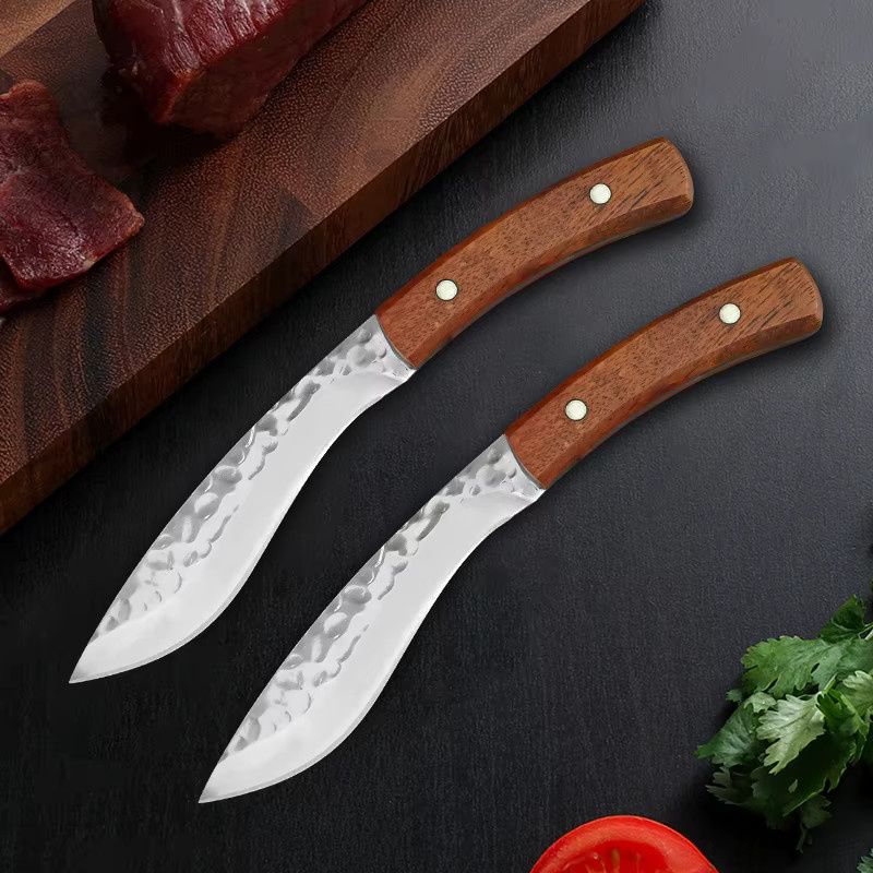 InLeung Handgeschmiedetes Grillmesser aus Edelstahl in Silber mit Holzgriff und Schutzhülle - Bild 5