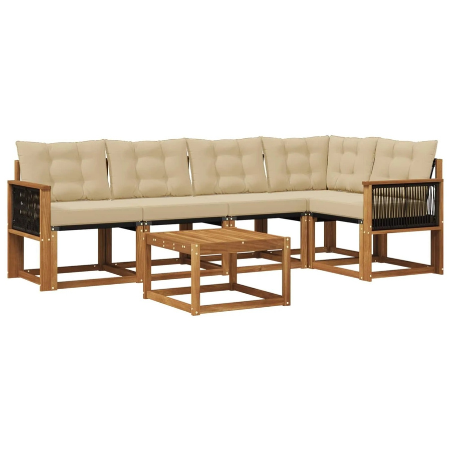 vidaXL Outdoor-Sofagarnitur aus Akazienholz in L-Form mit Kissen und Couchtisch, Beige - Bild 2