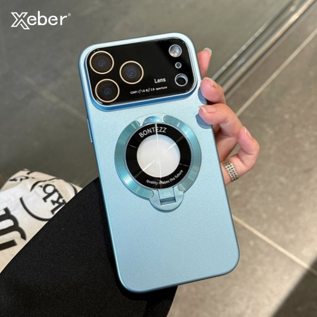 Xeber Luxus Slim Matte MagSafe Handyhülle für iPhone 12 bis 17 Pro Max Plus mit integriertem Ständer und Kameraschutz in Purple - Bild 1