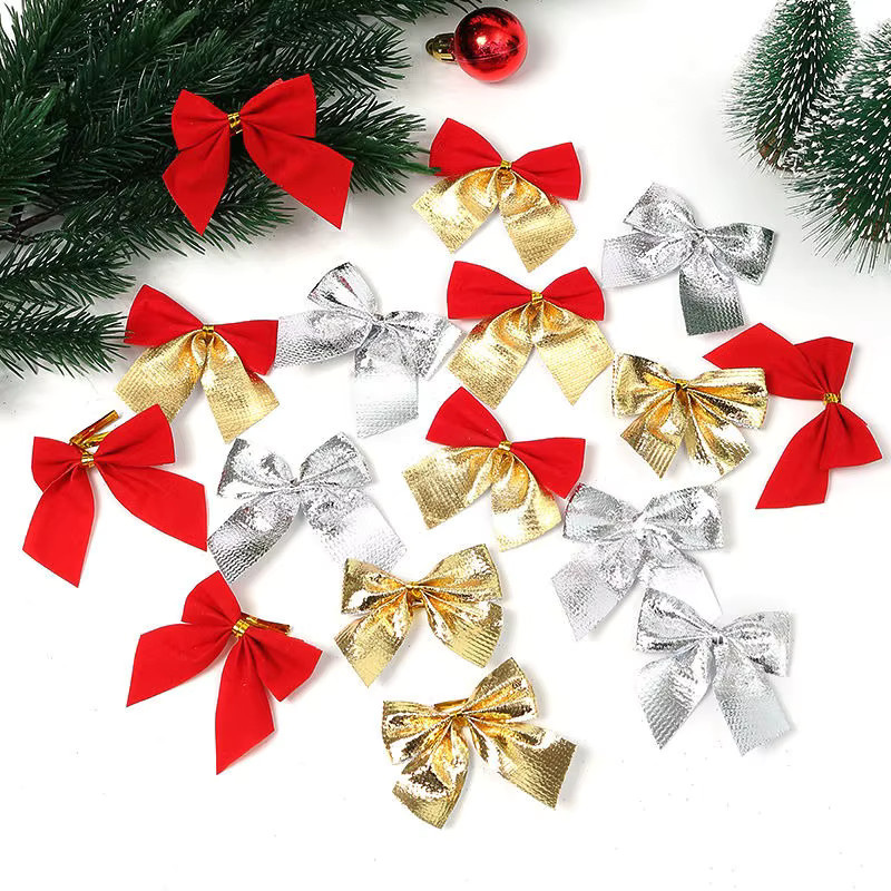 12 Stück Weihnachtsbaum Anhänger QIANHUAYU in Rot und Gold, Textil-Ornament für Weihnachtsdekoration, Durchmesser: 5 cm - Bild 3