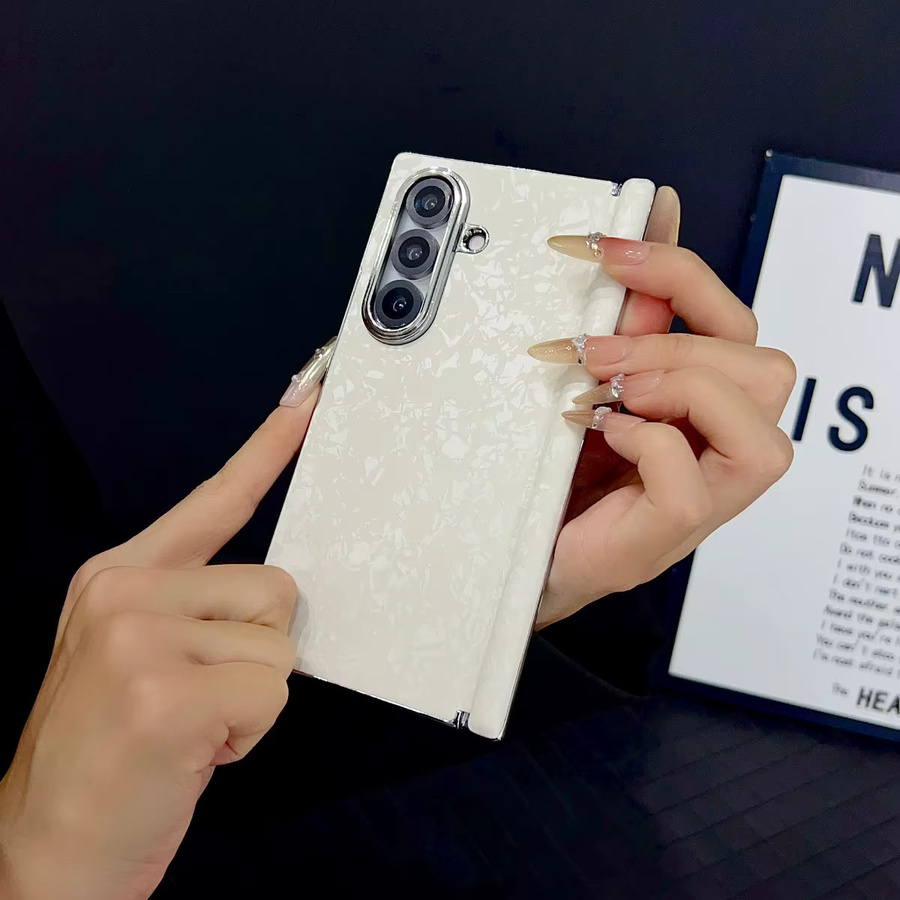 Stoßfeste Leder-Handyhülle mit Muschelmuster und magnetischem Verschluss für Samsung Galaxy Z Fold 7, 6, 5, 4 in Schwarz - Bild 2