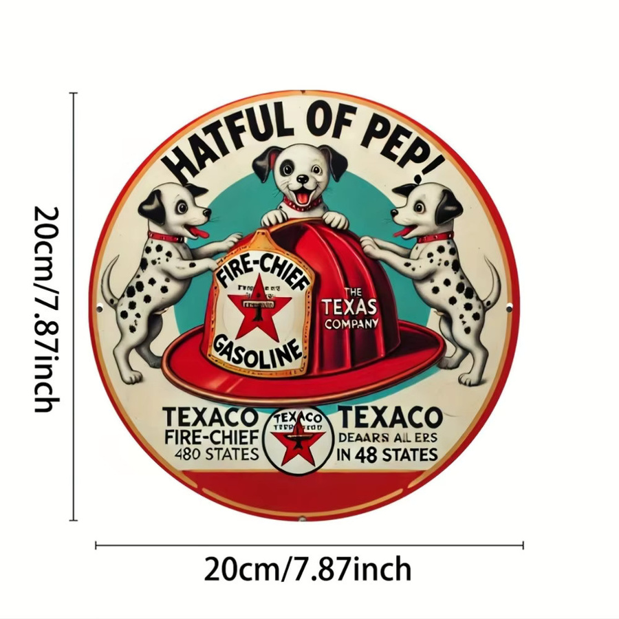 HELLOYOUNG Texaco Fire Chief Vintage Aluminiumschild Retro-Wanddekoration, Durchmesser: 20,3 cm, Mehrfarbig - Bild 3