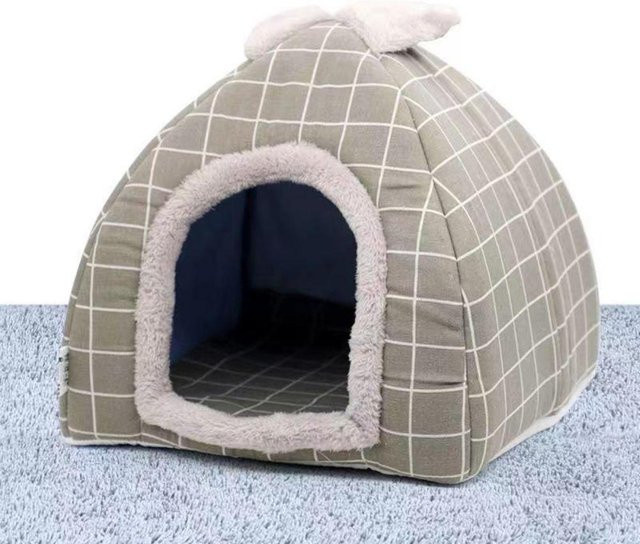 Warmes Katzenhaus Betthöhle mit Matratze und Decke aus Baumwolle für Haustiere in Größe S - Bild 1
