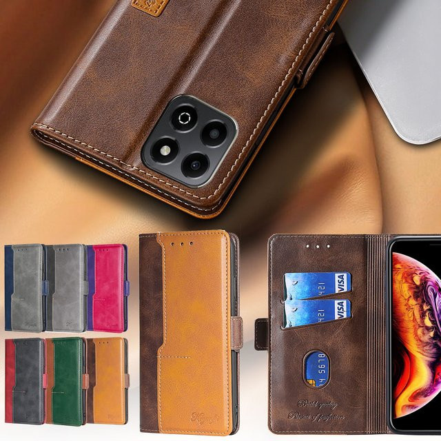 Stoßfeste Ledertasche mit Magnetschnalle und Flip Card Stand für Honor 200 Smart und Honor X6B 4G in Braun - Bild 1