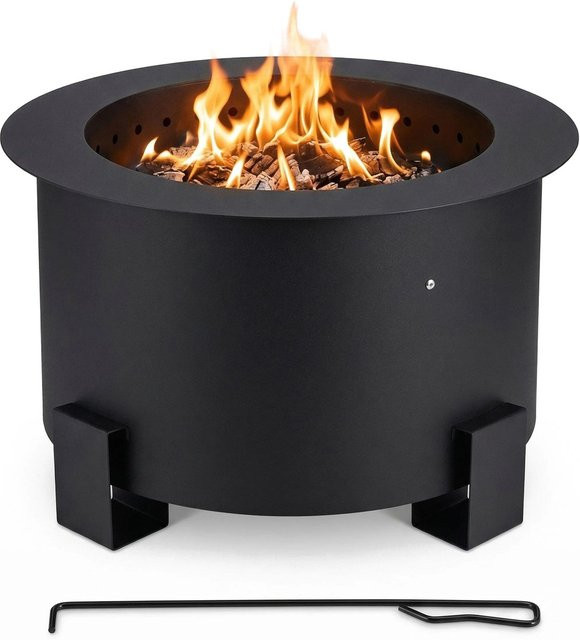 Relaxdays Feuerschale aus Stahl in Schwarz, doppelwandig und raucharm, Höhe: 34 cm, Durchmesser: 56 cm - Bild 1
