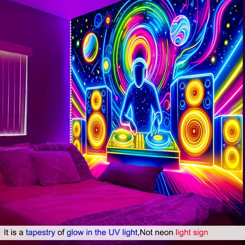 VIKAMA Neon DJ Wandteppich mit Abstract Starry Sky Design in Multicolour, B/H: 60 x 40 cm - Bild 2