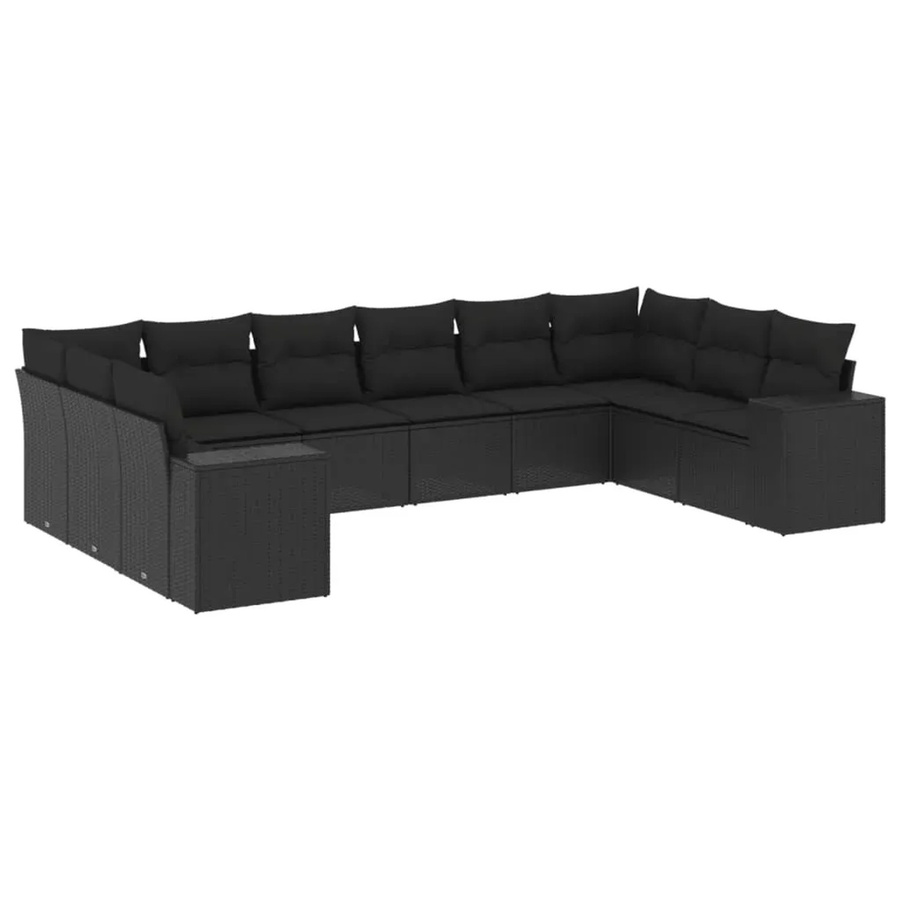 vidaXL 10-teilige Garten-Sofagarnitur aus Polyrattan in Schwarz mit Sitzkissen und Rückenkissen inklusive Stauraum - Bild 2