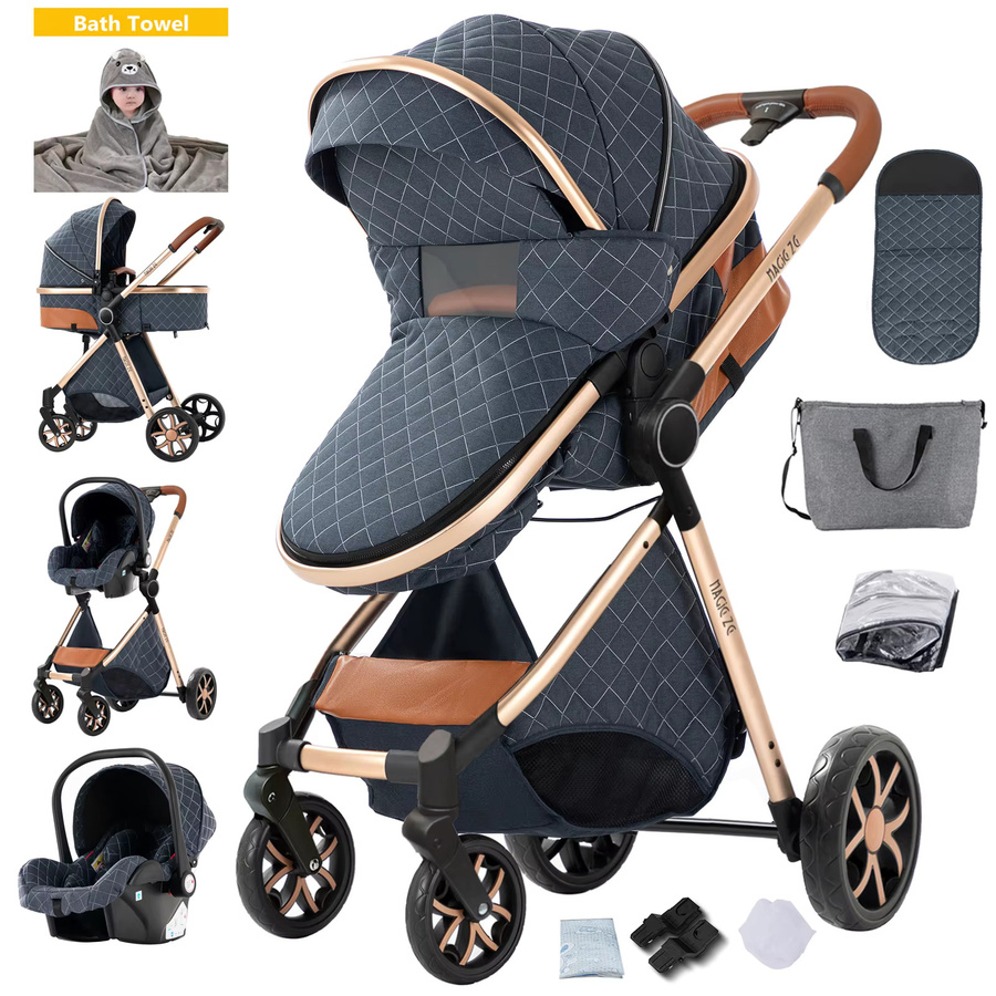 Oubeauou 3-in-1 Kombikinderwagen für Neugeborene mit Babywanne in Blau - Bild 5