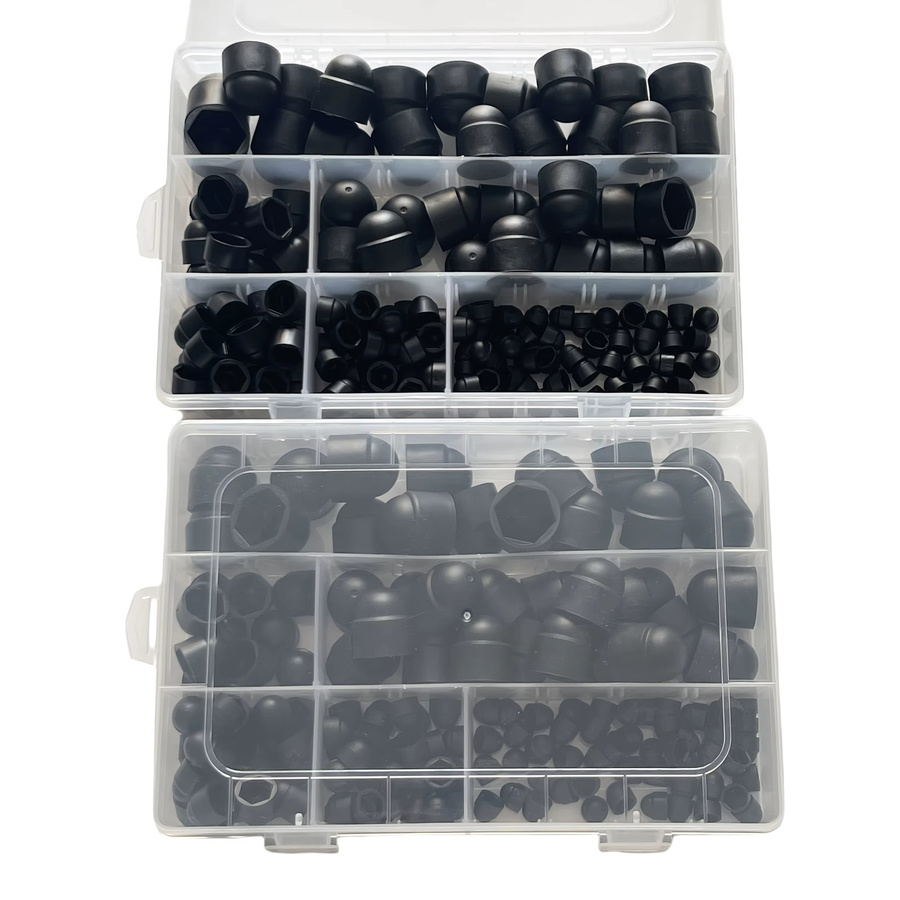 145 Stück Sechskantmutter-Schraubenabdeckung aus Nylon in Schwarz, Schraubkappen Set für M4-M12, schützende Kuppel-Abdeckungen für Sechskantschrauben und Bolzen - Bild 4