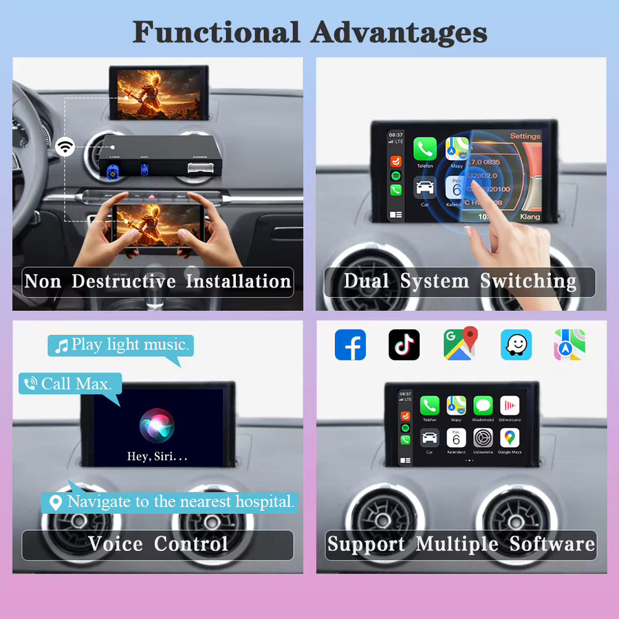 AUTOTOP Drahtlose CarPlay und Android Auto Konverter Box für Audi A3 8V Q2 2013-2018 MIB MIB2 mit MirrorLink, Rückfahrkamera, WIFI und GPS in Schwarz - Bild 4