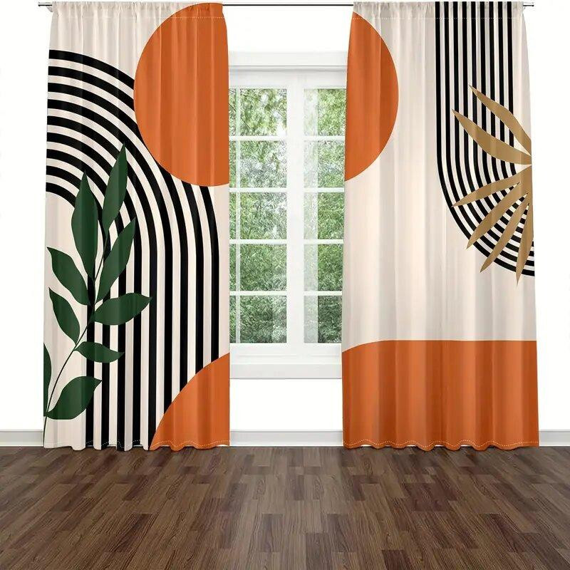 Yiran Furniture Vorhänge mit abstraktem Geometrie- und Streifenmuster, 2er-Set, halbtransparent, Mehrfarbig, B: 35 cm, H: 100 cm - Bild 3