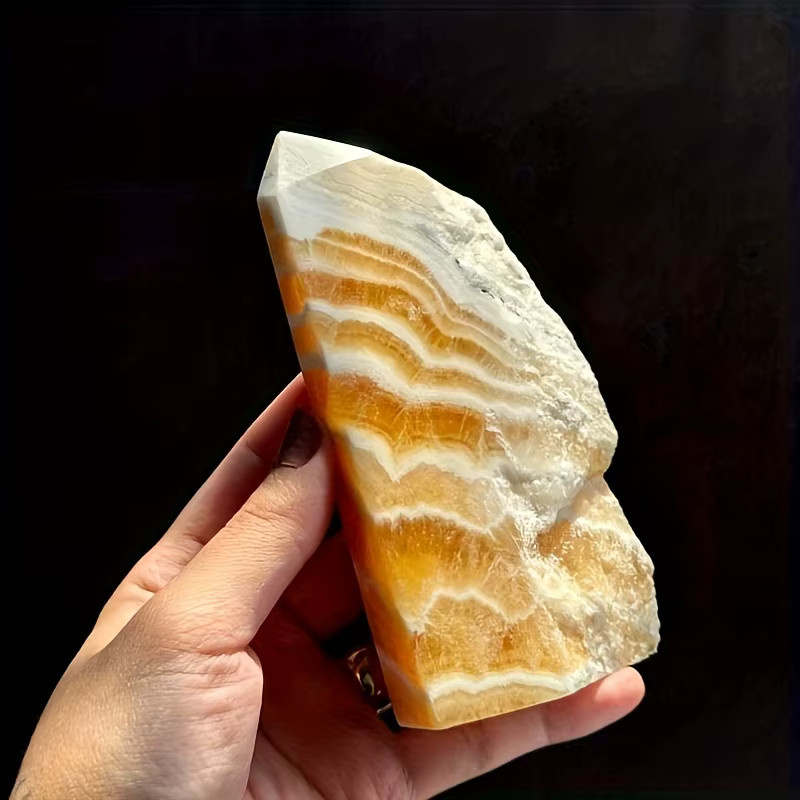 CRYSTALHOLA Orangen-Calcit-Kristallprobe – Selbststehender böhmischer Mineralkristall in Orange - Bild 3