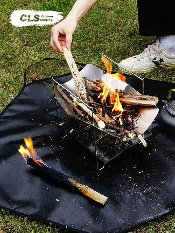 CLS Outdoor Camping Achteckige Hitzebeständige Grill-Isoliermatte mit Silikonbeschichtung in Schwarz inklusive Tasche - Bild 3