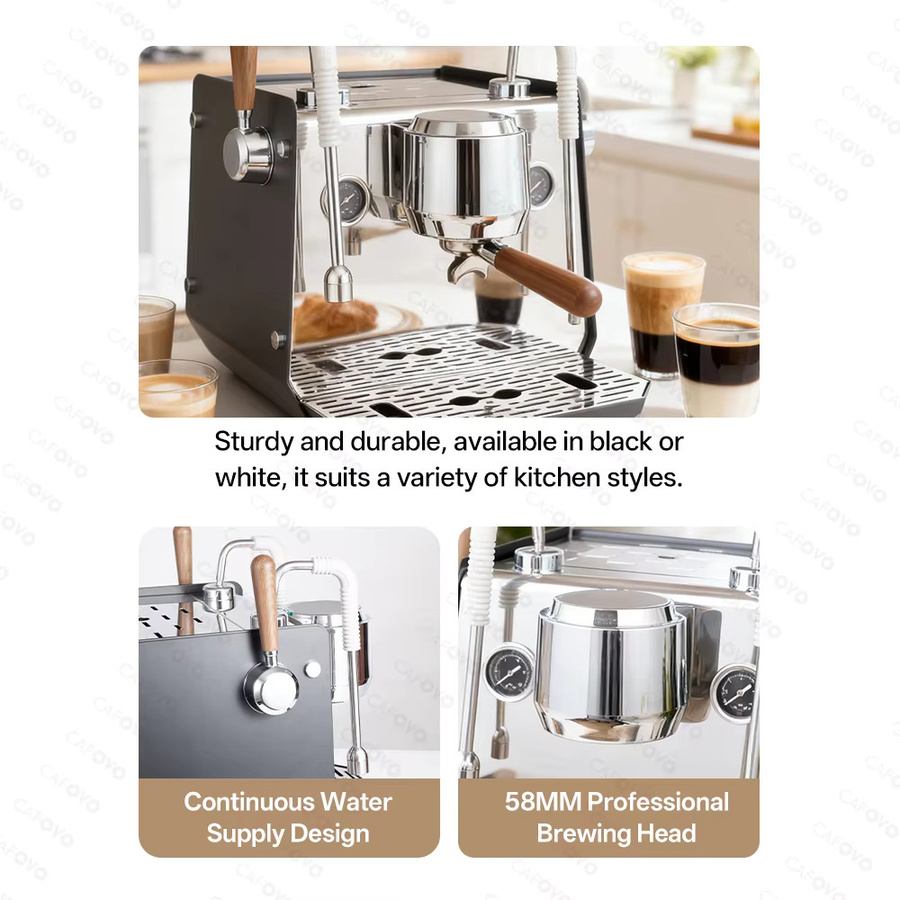 CAFOVO E102 Kommerzielle halbautomatische Espressomaschine mit PID-Steuerung, Preinfusion und Doppelkessel in Silber - Bild 2