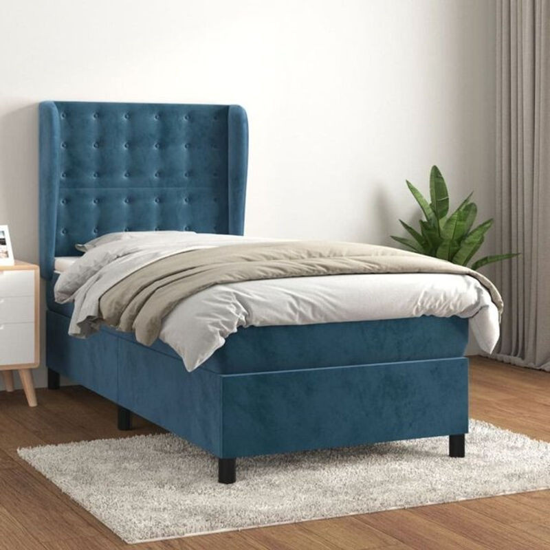 vidaxl Boxspringbett mit Matratze aus Samt in Blau, B/T/H: 90 x 200 x 118 cm - Bild 1