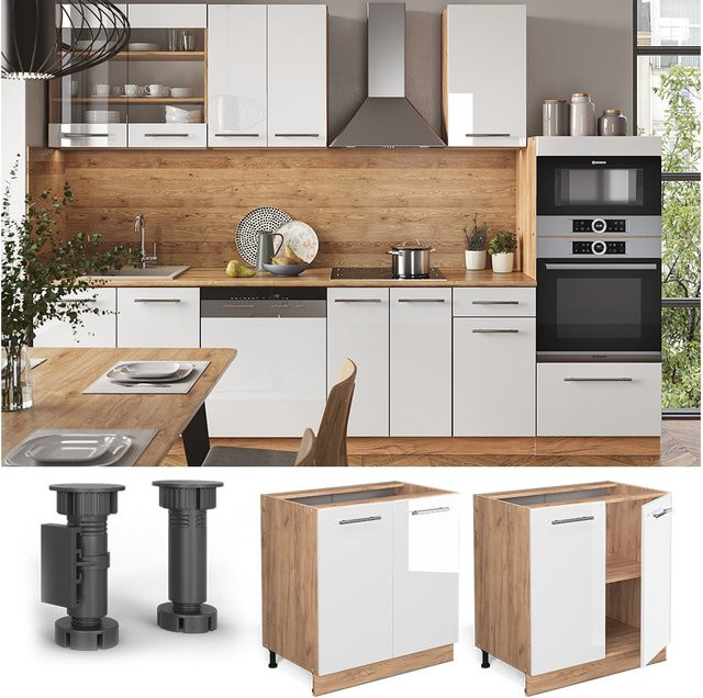 Vicco Küchenunterschrank Fame-Line in Eiche und Weiß mit Hochglanz-Finish, Breite: 80 cm - Bild 1
